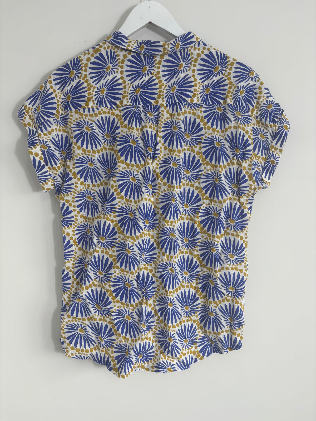 White Stuff Women’s Floral Print Organic Cotton Shirt – Blue & Mustard – UK 14