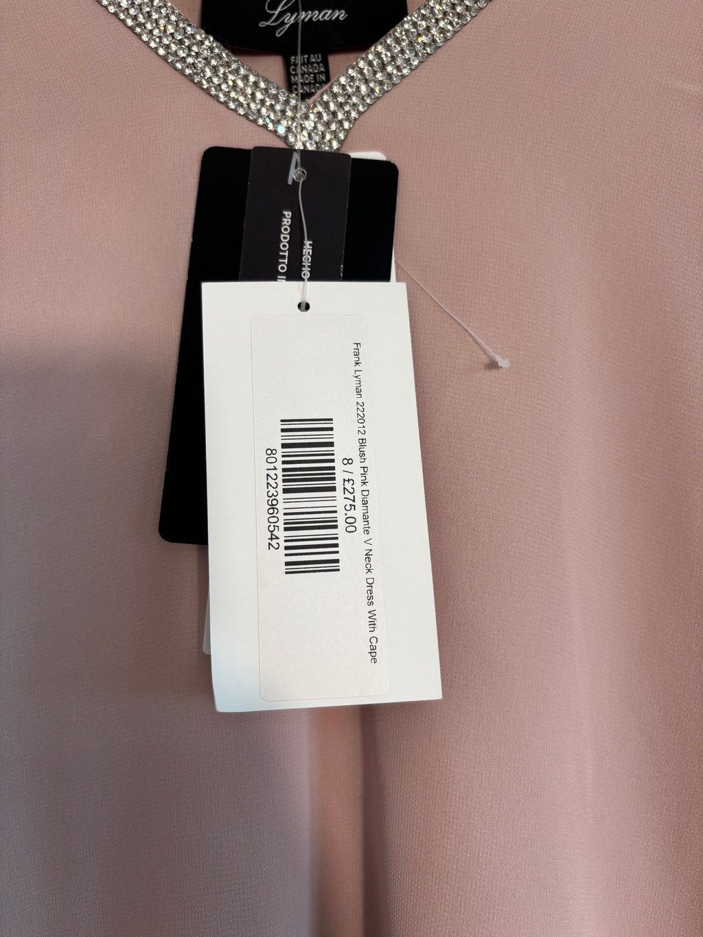 Frank Lyman Blush Pink Diamante Cape Overlay Occasion Dress – Size S UK 6-8 – BNWT